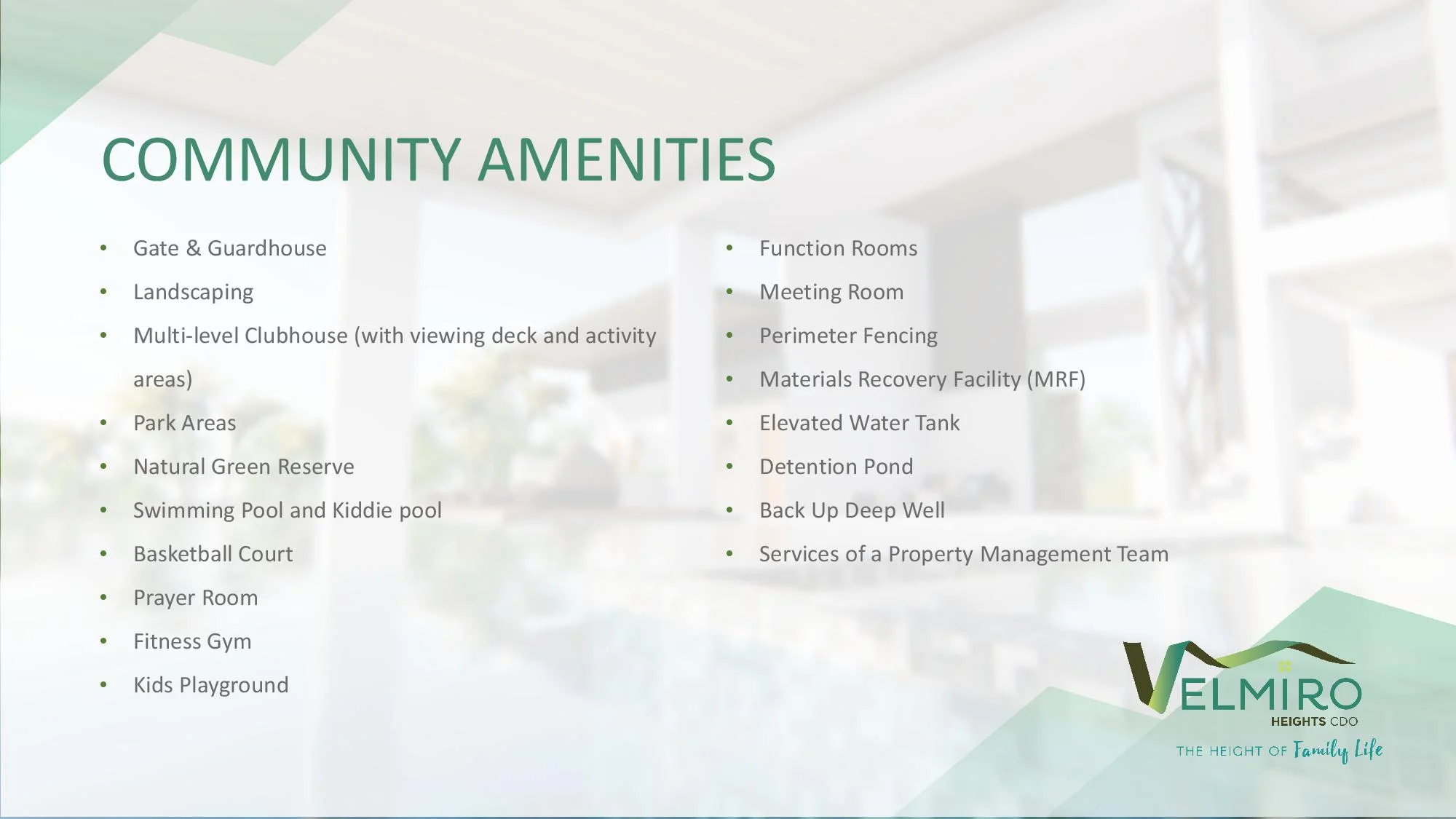 Velmiro Heights CDO Community Amenities